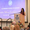 Undergraduate business student Shayla Michel speaking at the Executive Fellows Installation Dinner
