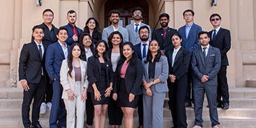 Students in front of School of Business Building