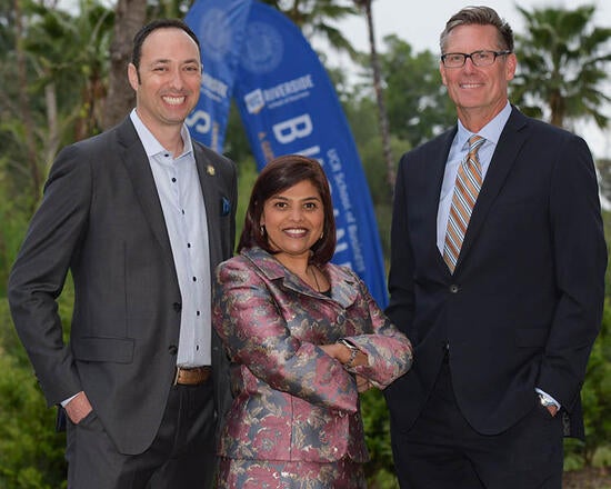 Incoming 2023-2024 Executive Fellows, David Gutierrez '04, Banrsee Parikh, and Timothy Wiseman '83