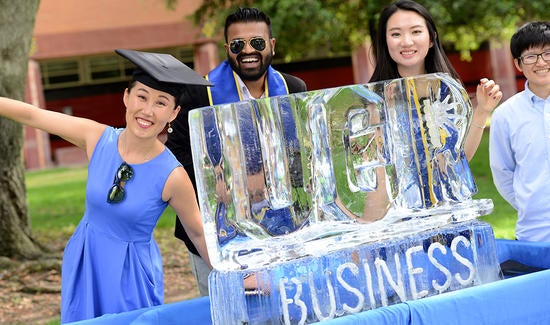 Graduation ceremony, graduates with ice sculpture